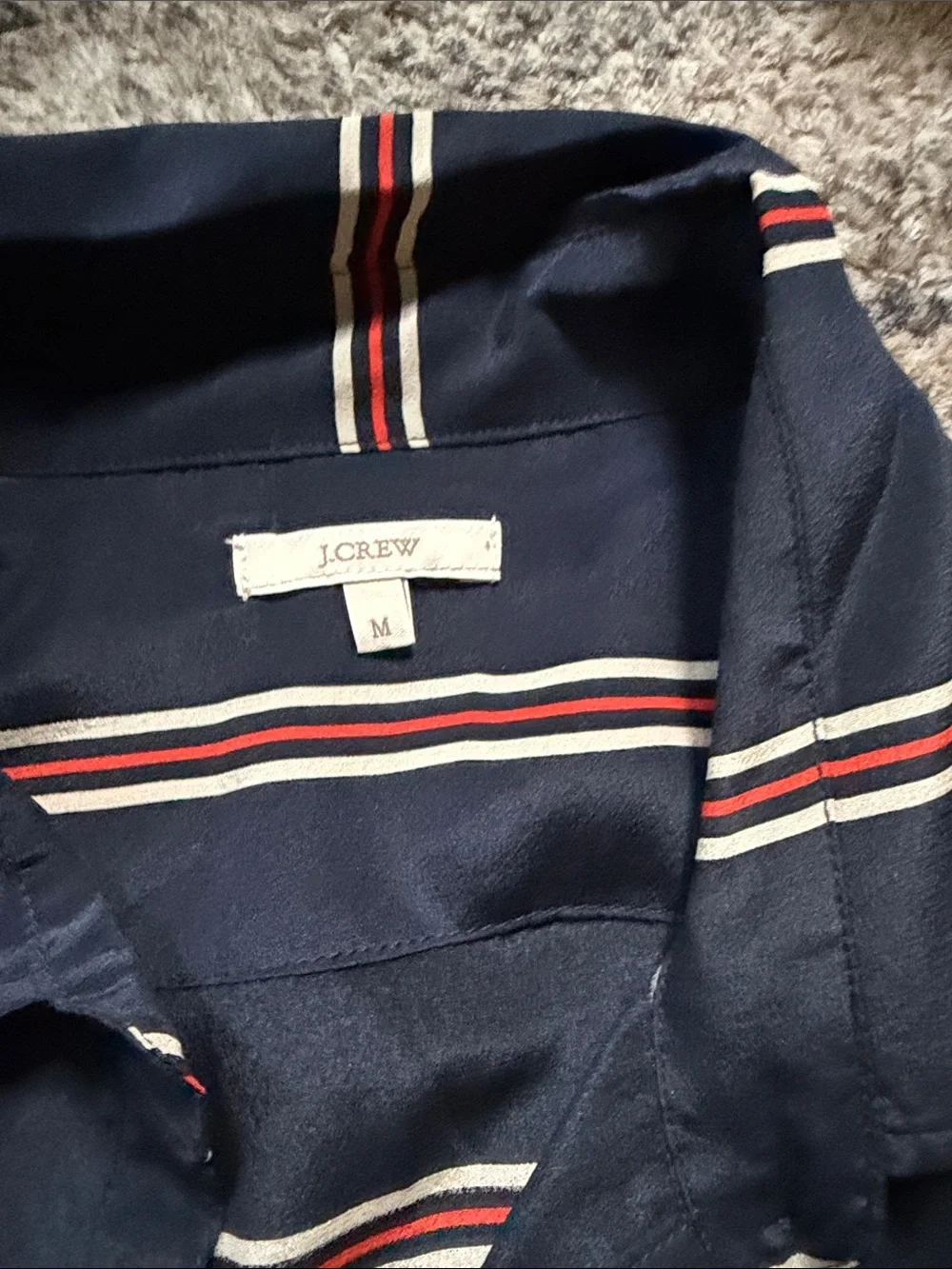 J. Crew Silk Navy Blue Striped Button-Down Shirt